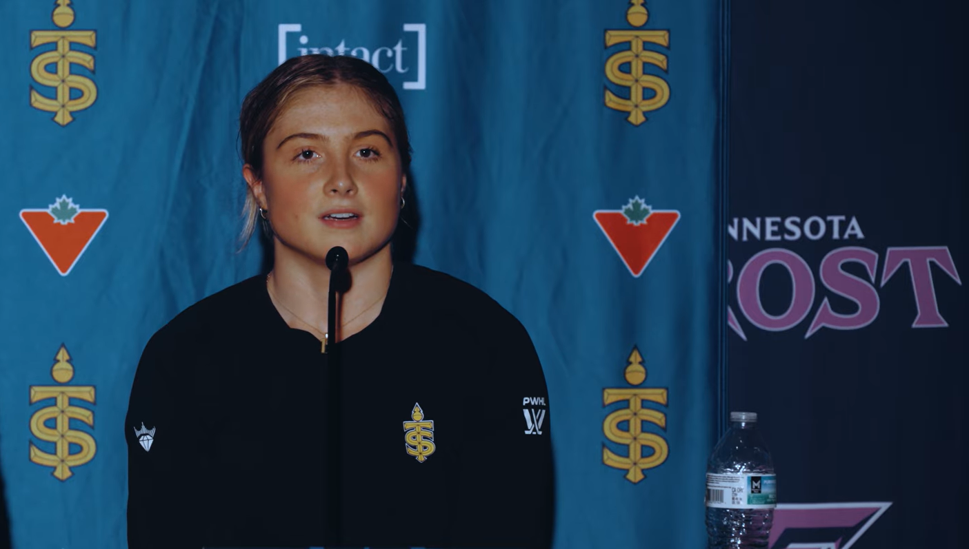 Toronto Sceptres forward Kiara Zanon speaks to the press after a game.